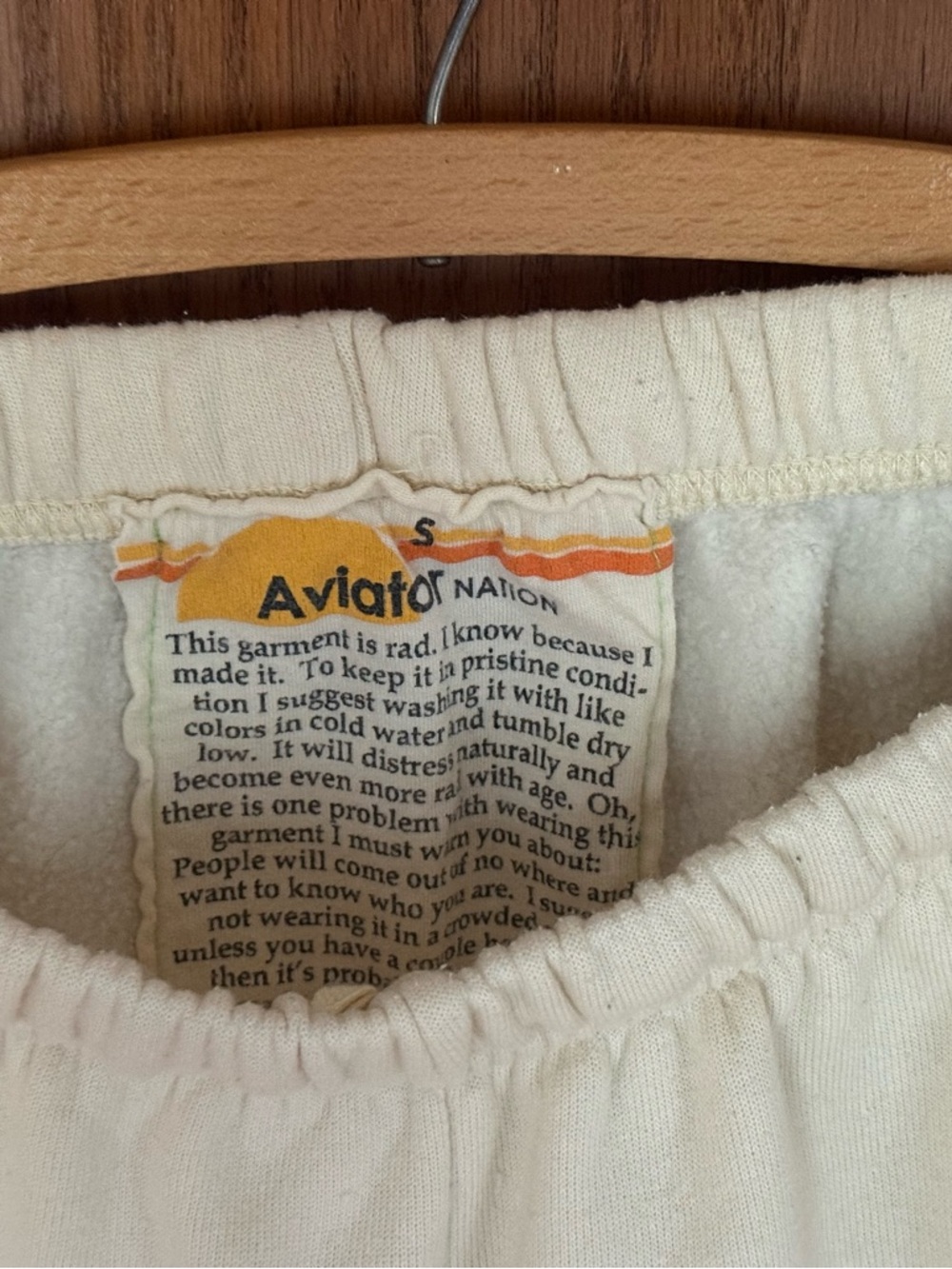 RARE Aviator Nation 5 Stripe Velour Sweatpants Cream S Coastal Cowgirl Cozycore - Picture 4 of 8